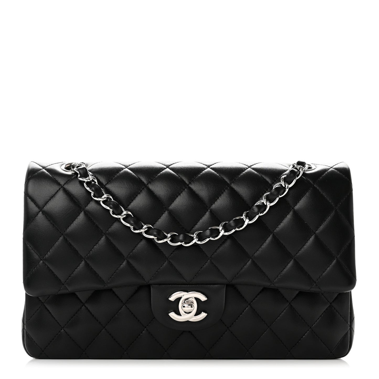 Lambskin Quilted Medium Double Flap Black