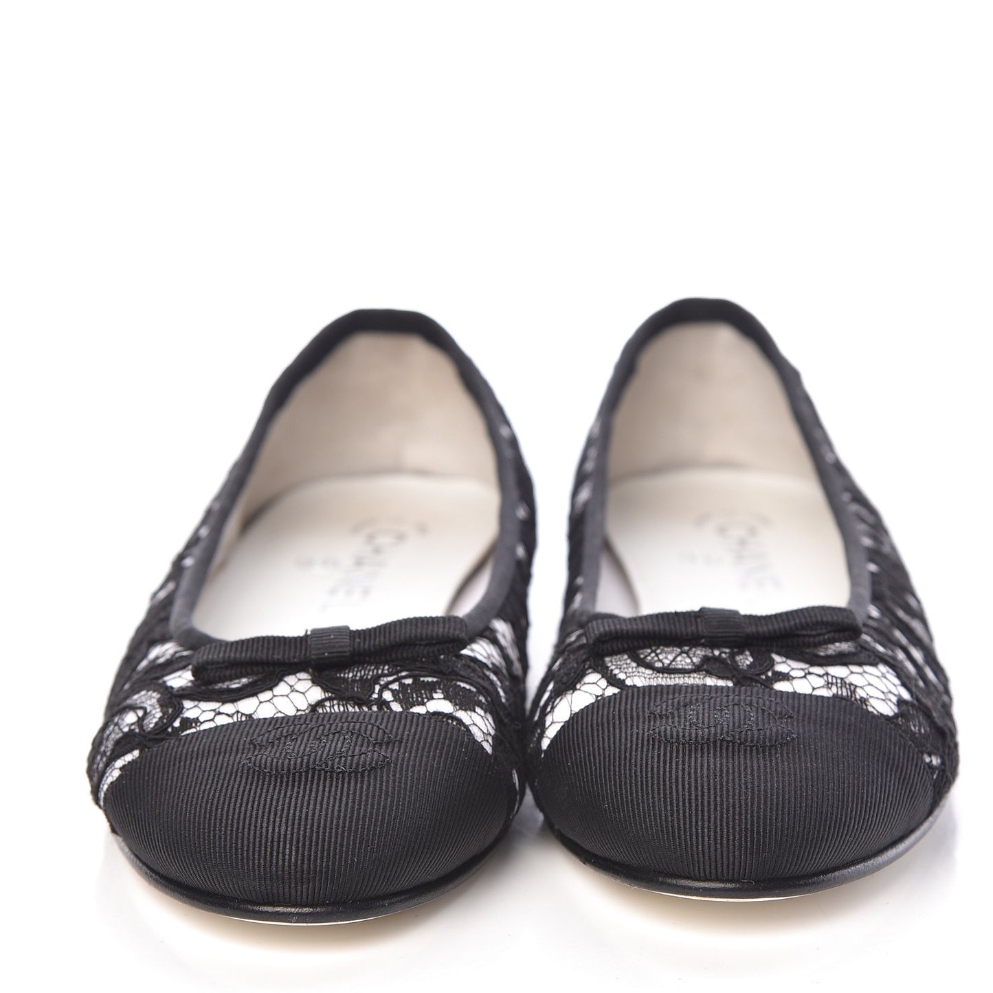 Lace Grosgrain Cap Toe CC Ballerina Flats 40.5 Black