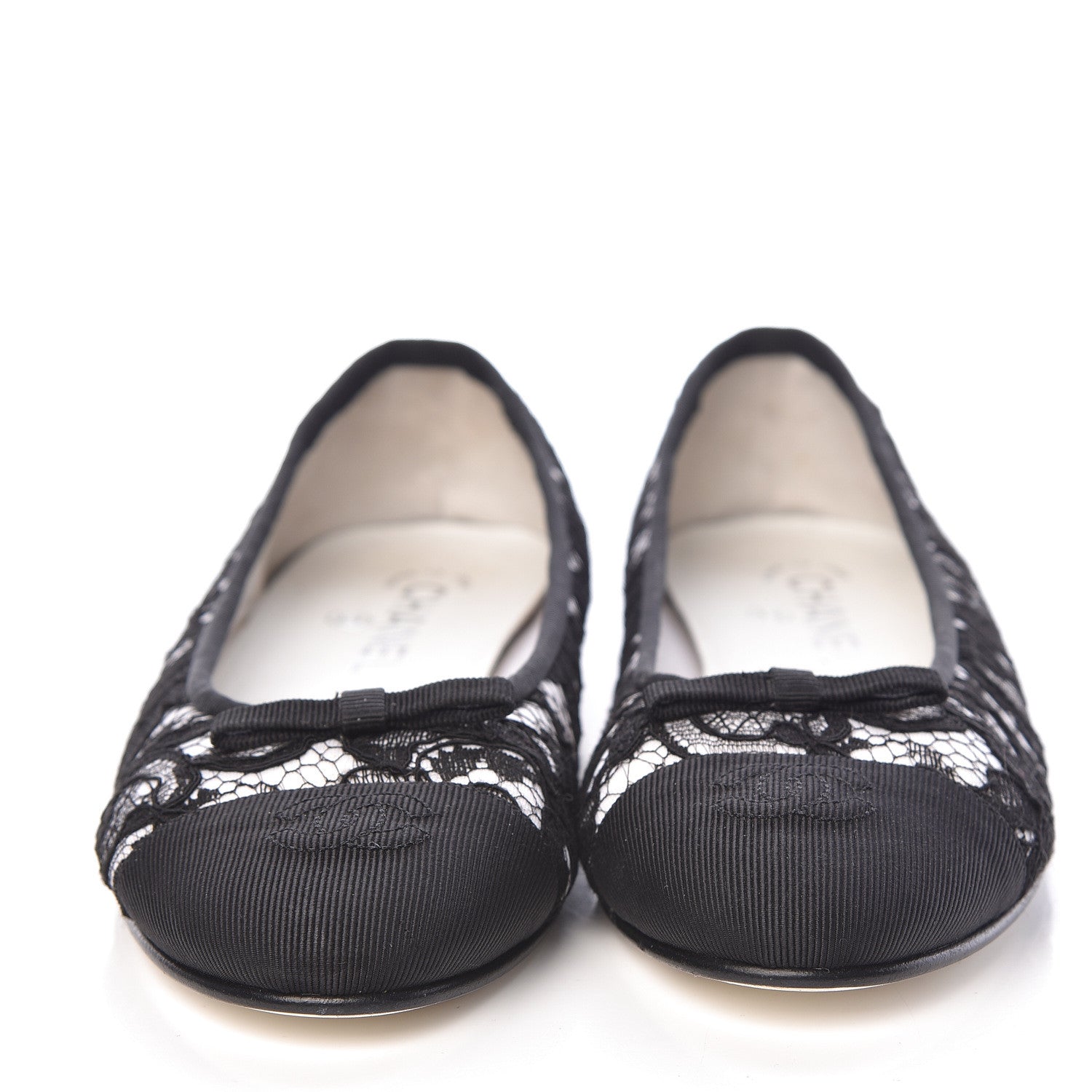 Chanel Lace Grosgrain Cap Toe CC Ballerina Flats 40.5 Black 2 of 16