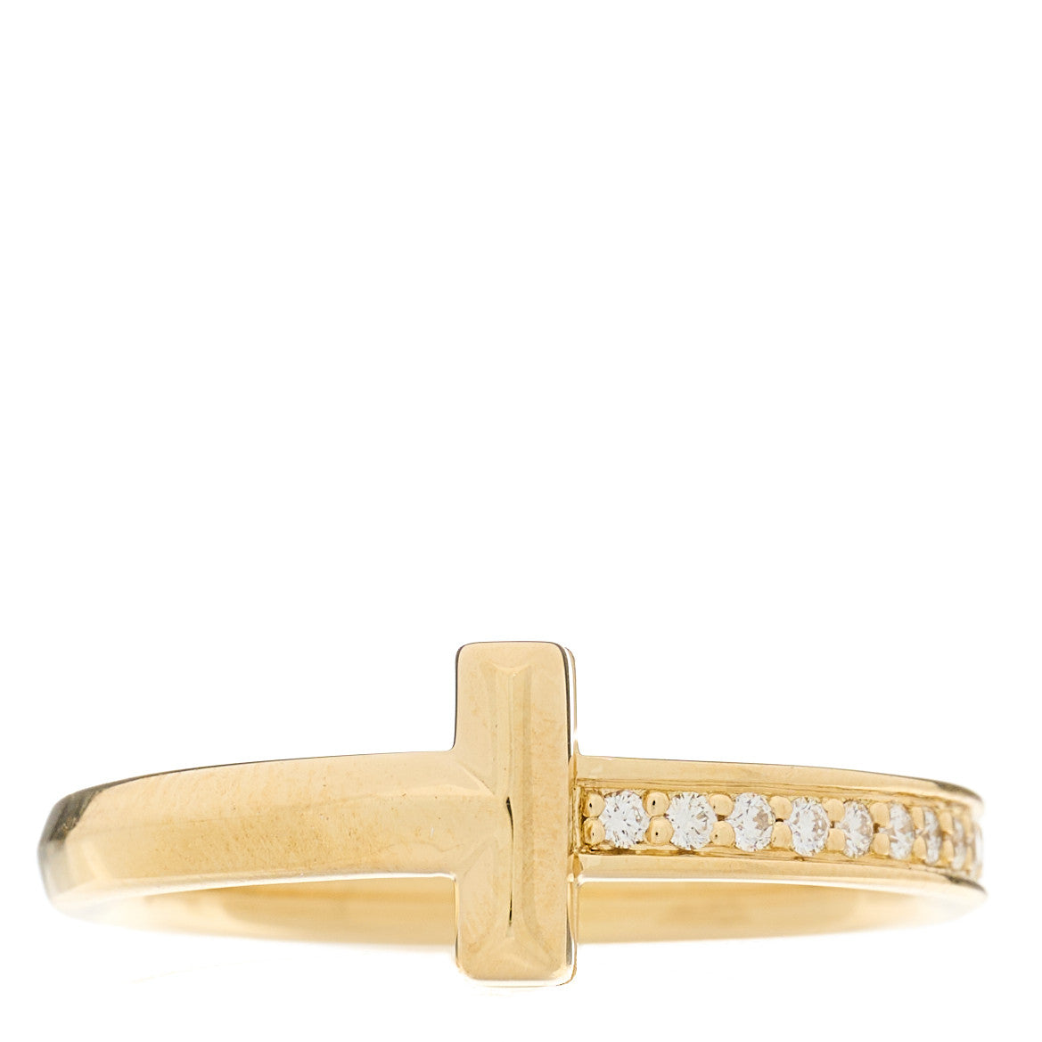 Tiffany 18K Yellow Gold Diamond T T1 Ring 57 8 1 of 5