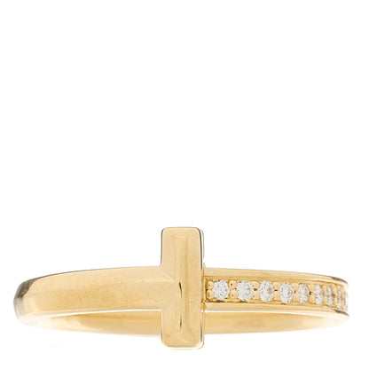Tiffany 18K Yellow Gold Diamond T T1 Ring 57 8 1 of 5