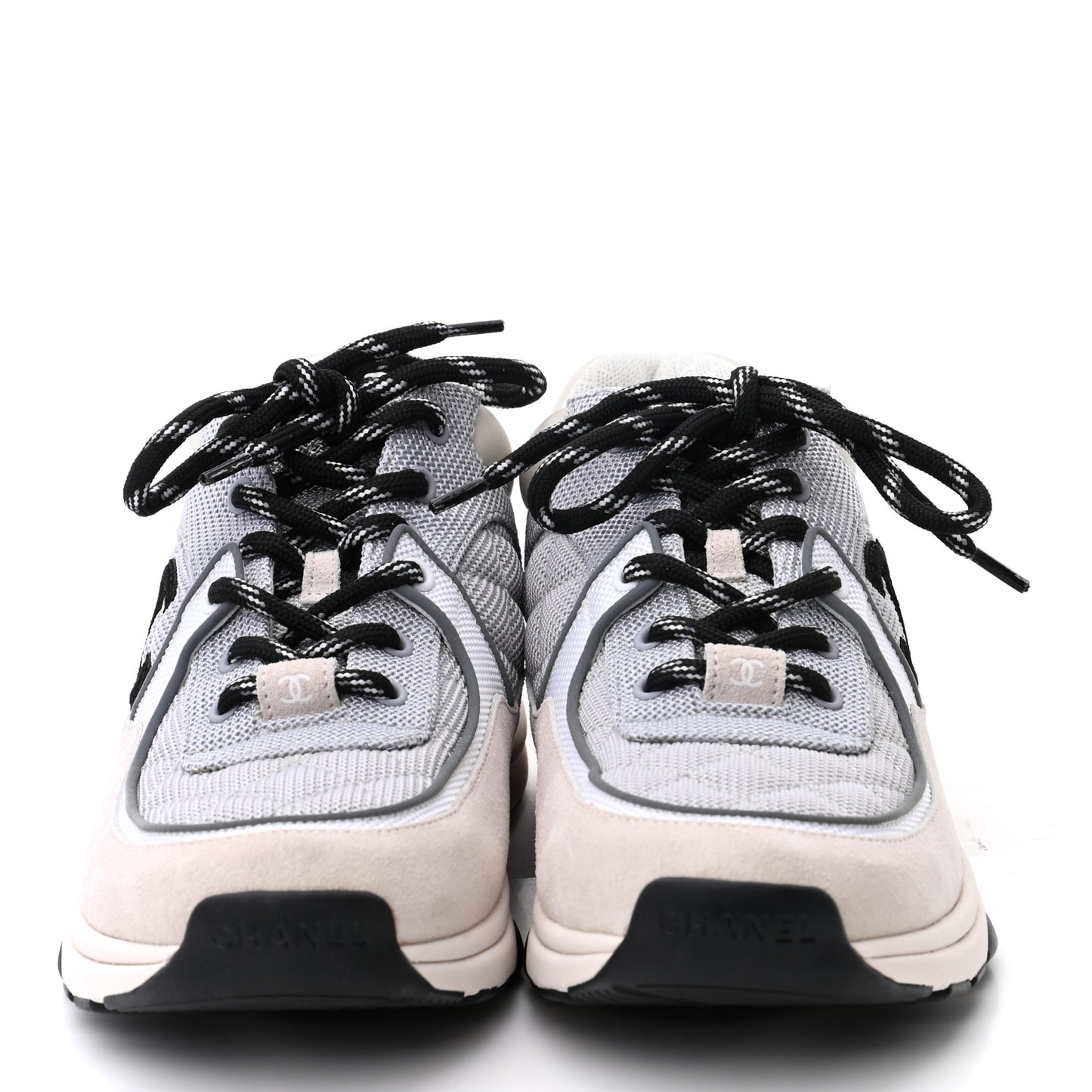 Nylon Calfskin Suede Womens CC Sneakers 39 Grey White Pink