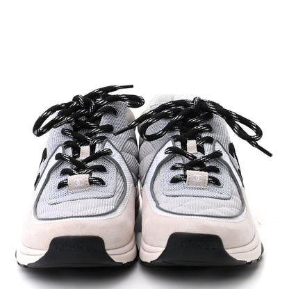 Chanel Nylon Calfskin Suede Womens CC Sneakers 39 Grey White Pink 2 of 7
