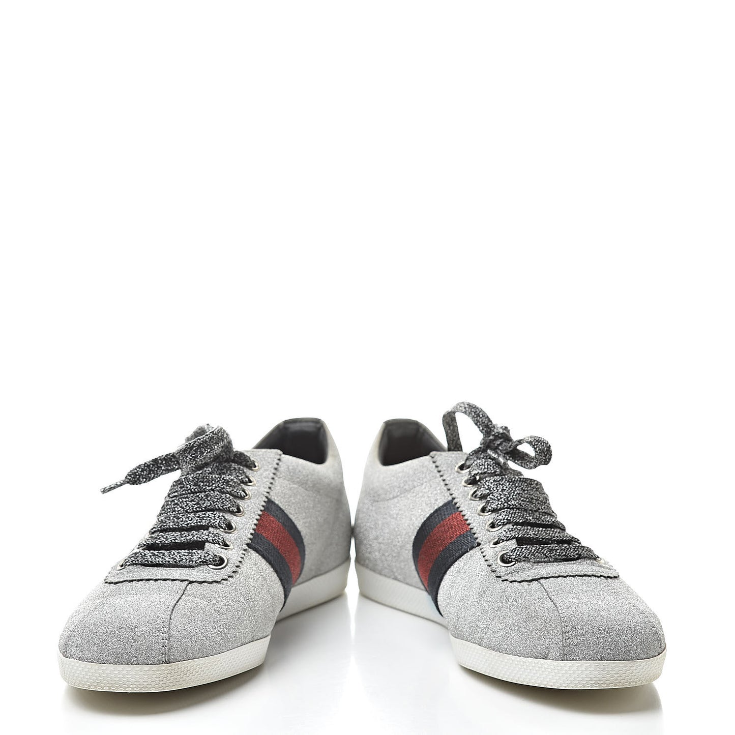 Glitter Fabric Studded Web Sneakers 38 Silver