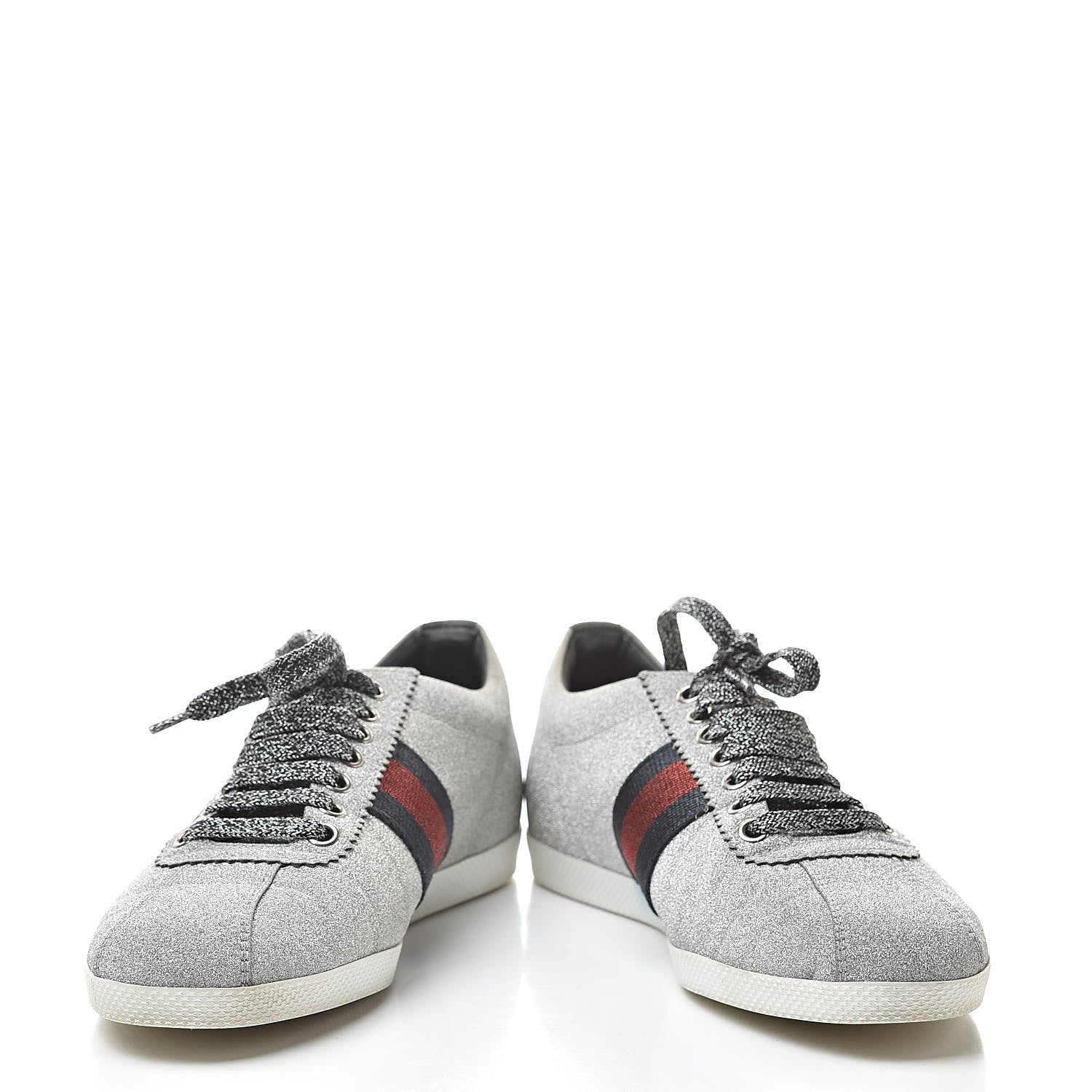 Gucci Glitter Fabric Studded Web Sneakers 38 Silver 5 of 17