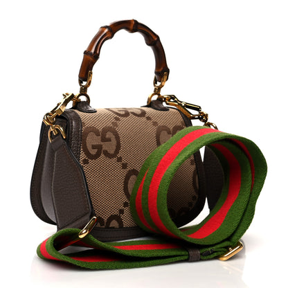 Gucci Monogram Jumbo GG Textured Dollar Calfskin Web Mini Bamboo 1947 Top Handle Bag Camel Ebony New Acero 3 of 10