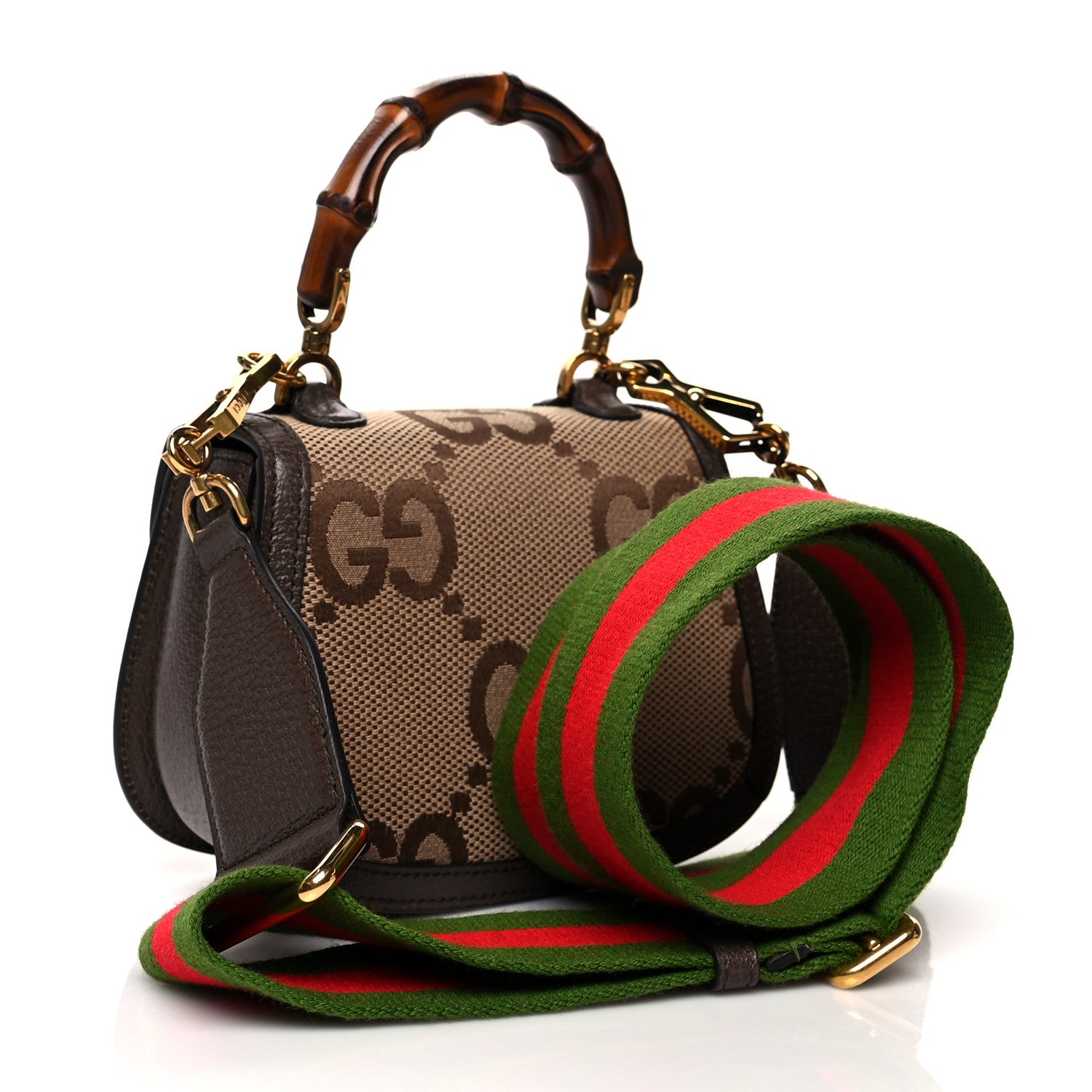 Gucci Monogram Jumbo GG Textured Dollar Calfskin Web Mini Bamboo 1947 Top Handle Bag Camel Ebony New Acero 3 of 10