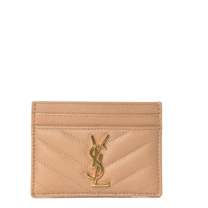 Saint Laurent Grain De Poudre Matelasse Chevron Monogram Credit Card Case Cork 1 of 10
