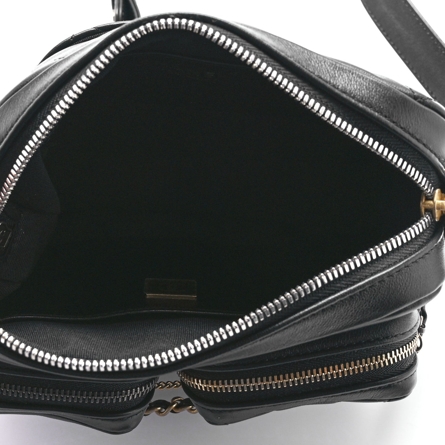Calfskin Quilted Small Camera Case Black
