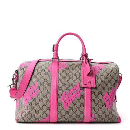 Gucci GG Supreme Monogram Textured Dollar Calfskin Currynew Print Medium Duffle Bag Pink Beige 1 of 10
