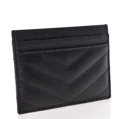 Saint Laurent Grain De Poudre Matelasse Chevron Monogram Credit Card Case Black 3 of 8