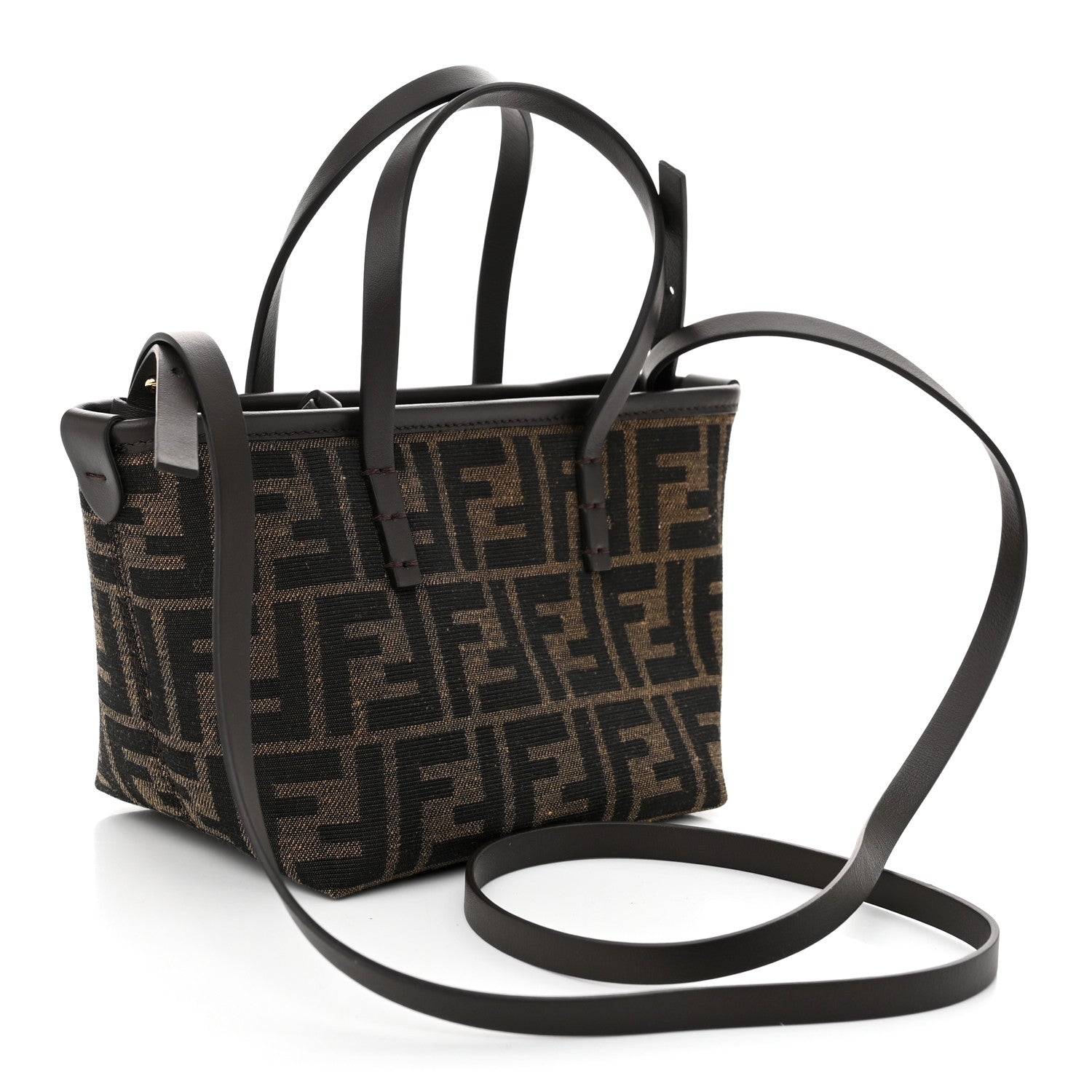 Fendi Fabric Jacquard Vitello Grace FF 1974 Mini Roll Tote Tobacco Moro Ebano 3 of 9