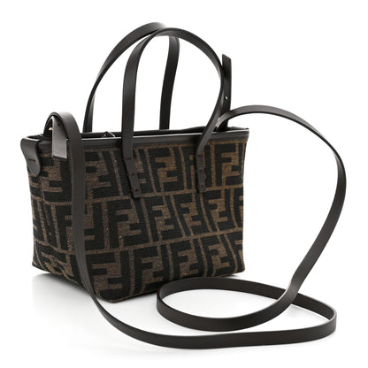 Fendi Fabric Jacquard Vitello Grace FF 1974 Mini Roll Tote Tobacco Moro Ebano 3 of 9