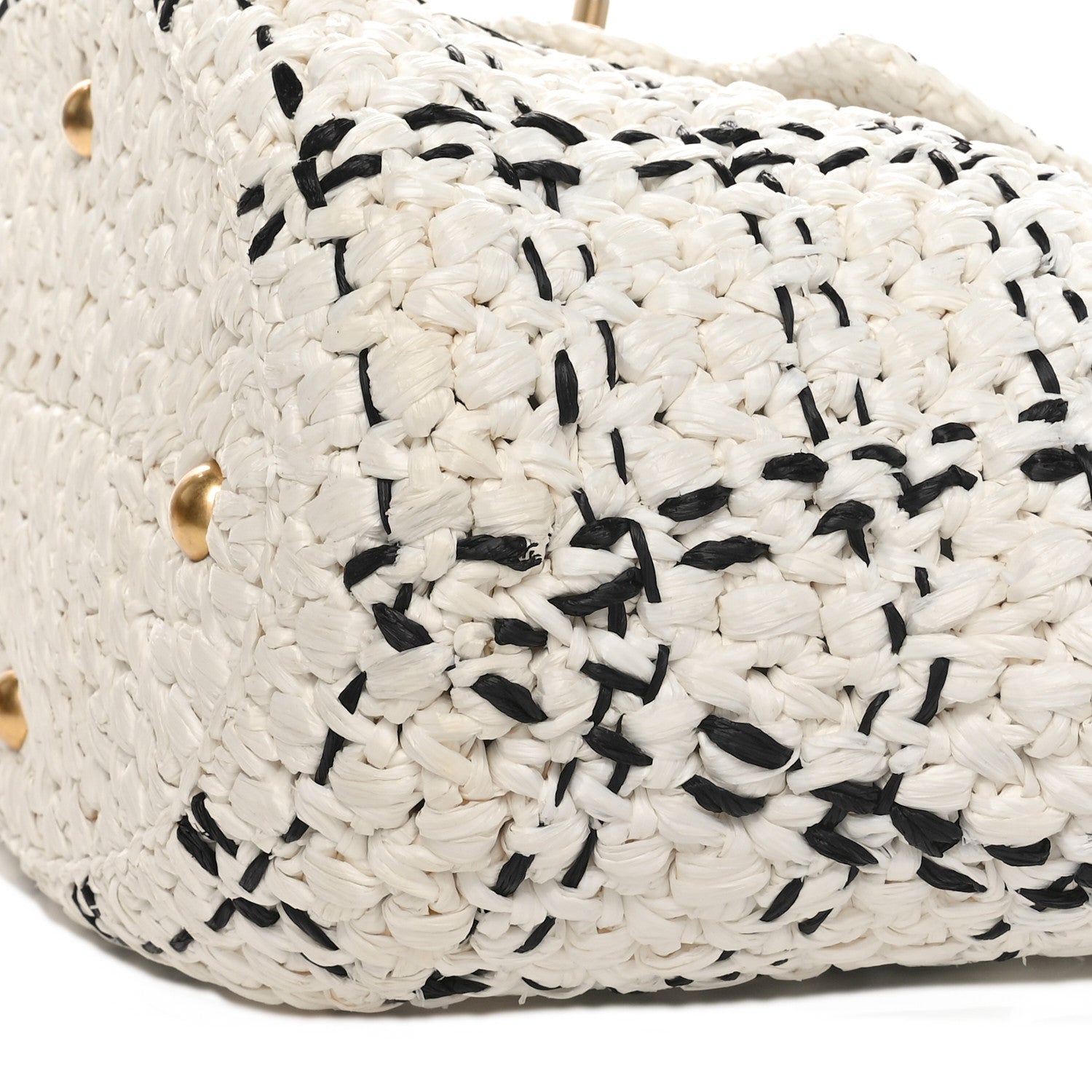 Chanel Raffia Effect Tweed Shopping Tote White Black 10 of 11