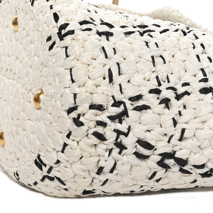 Chanel Raffia Effect Tweed Shopping Tote White Black 10 of 11