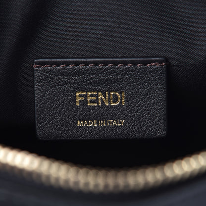 Fendi Glazed Fabric Vitello Century FF 1974 Stamp Patch Mini Camera Case Mogano Panna Black 6 of 9