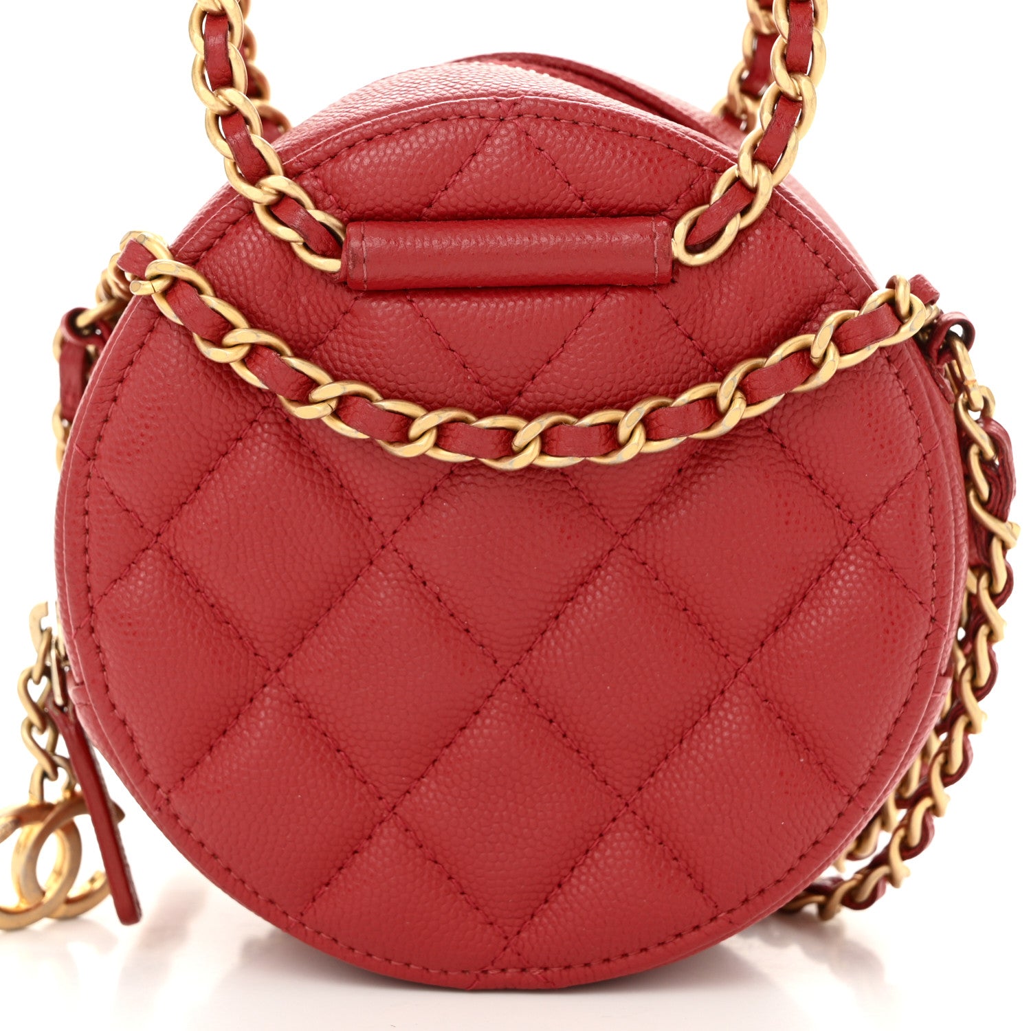 Chanel Caviar Quilted Chain Handle Round Clutch With Chain Bag  Red 8 of 10