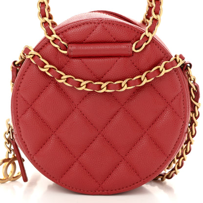 Chanel Caviar Quilted Chain Handle Round Clutch With Chain Bag  Red 8 of 10