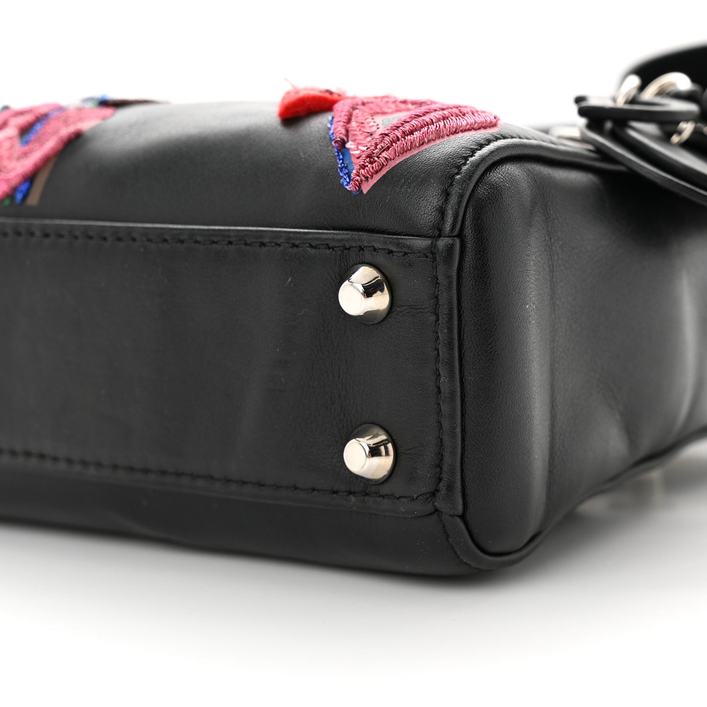 CHRISTIAN DIOR Smooth Calfskin Embroidered Micro Lady Dior Black