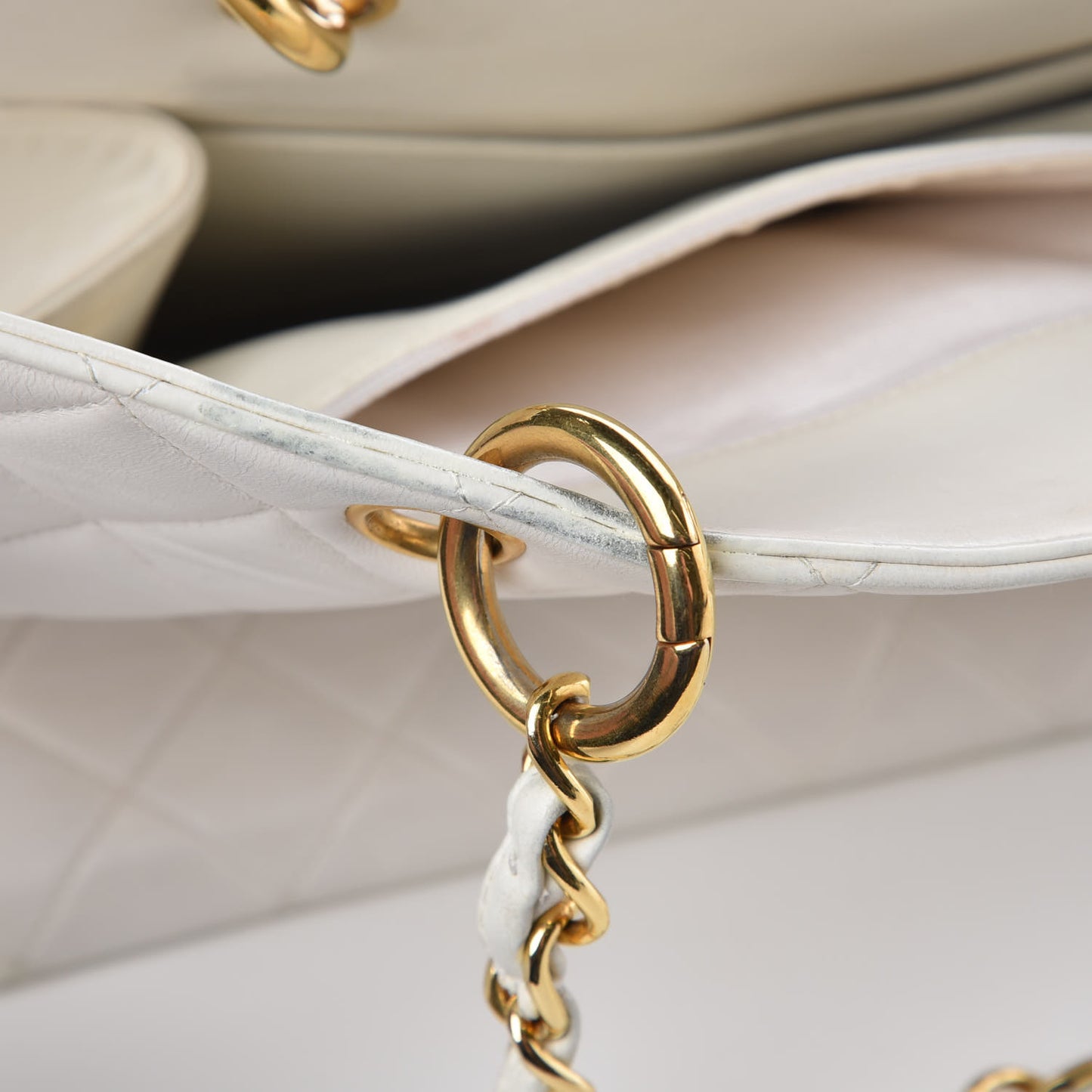 Calfskin Quilted Shopping Tote White
