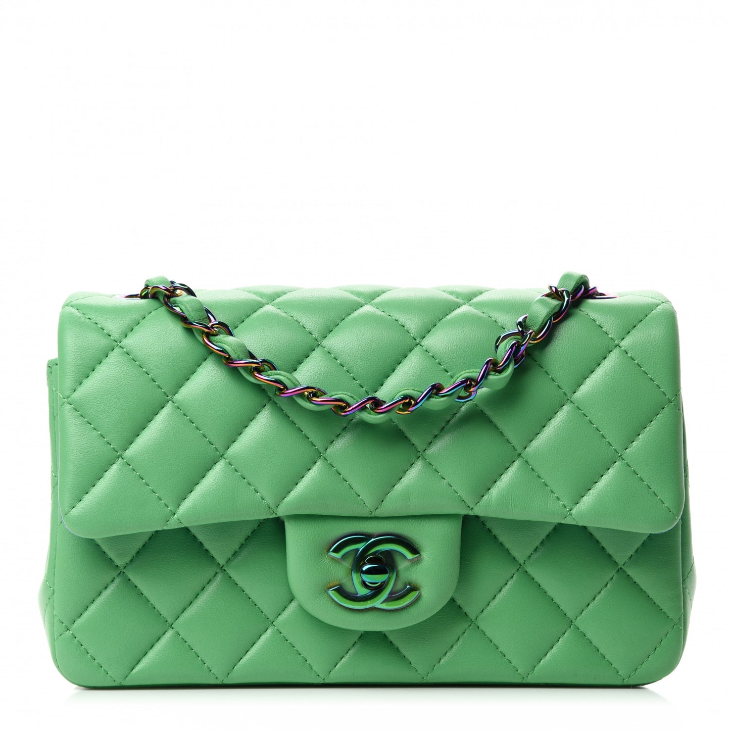 Lambskin Quilted Mini Rectangular Flap Green Blue