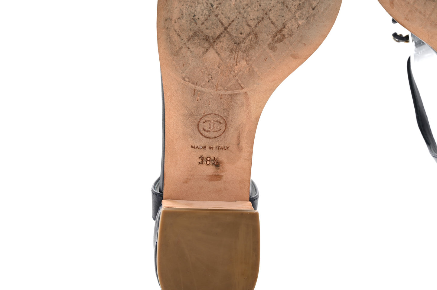 Lambskin CC Chain Thong Sandals 38.5 Navy