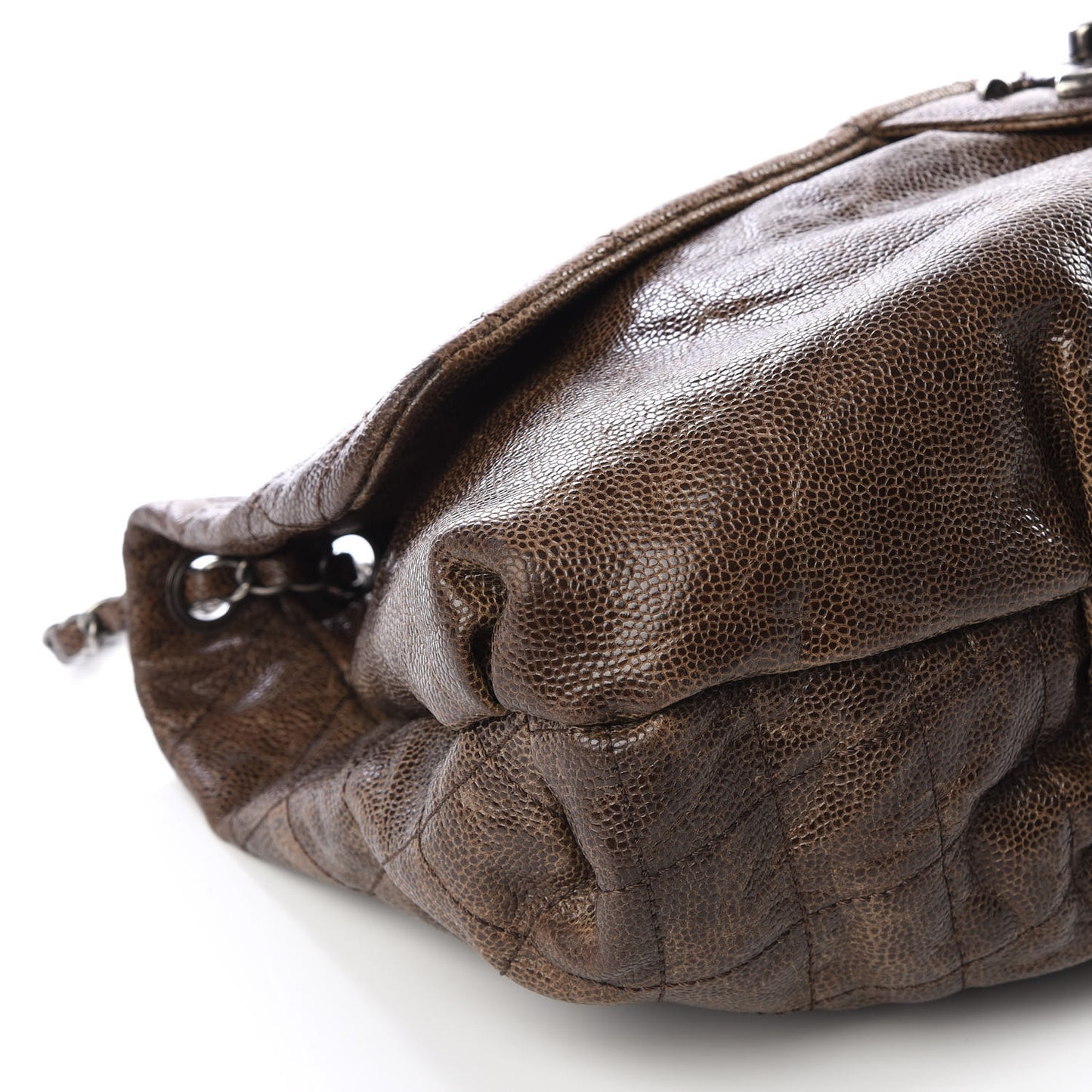 Caviar Quilted Medium Elastic Flap Brown