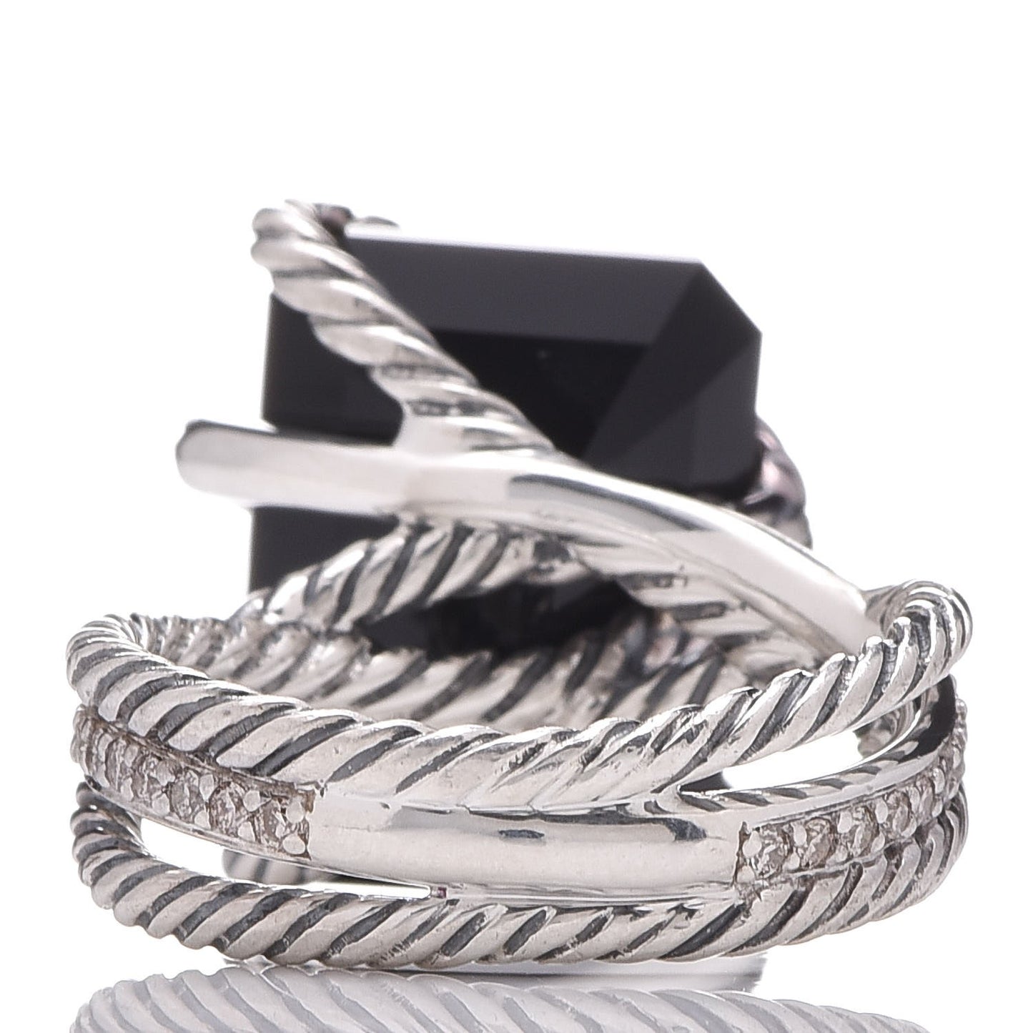 Sterling Silver Diamond Black Onyx 15mm Cable Wrap Ring 52 6