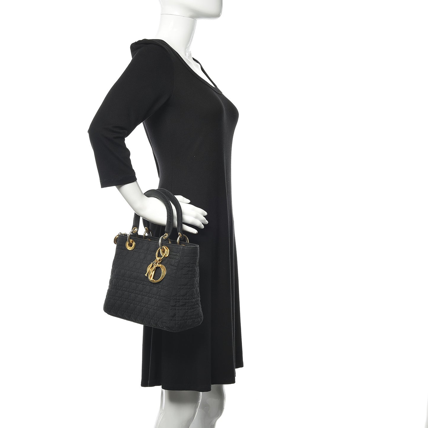 Nylon Cannage Medium Lady Dior Black