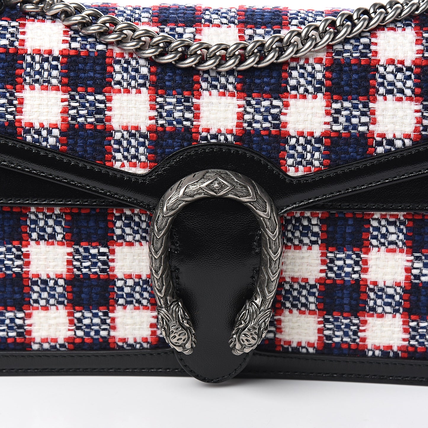 Vintage Tweed Check Small Dionysus Shoulder Bag White Hibiscus Red Marine