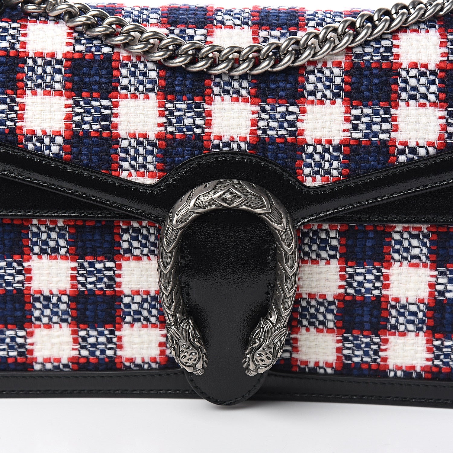Gucci Vintage Tweed Check Small Dionysus Shoulder Bag White Hibiscus Red Marine 9 of 9