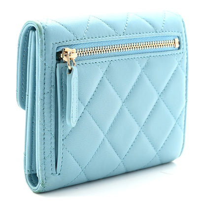 Chanel Lambskin Quilted Compact Flap Wallet Light Blue 3 of 9