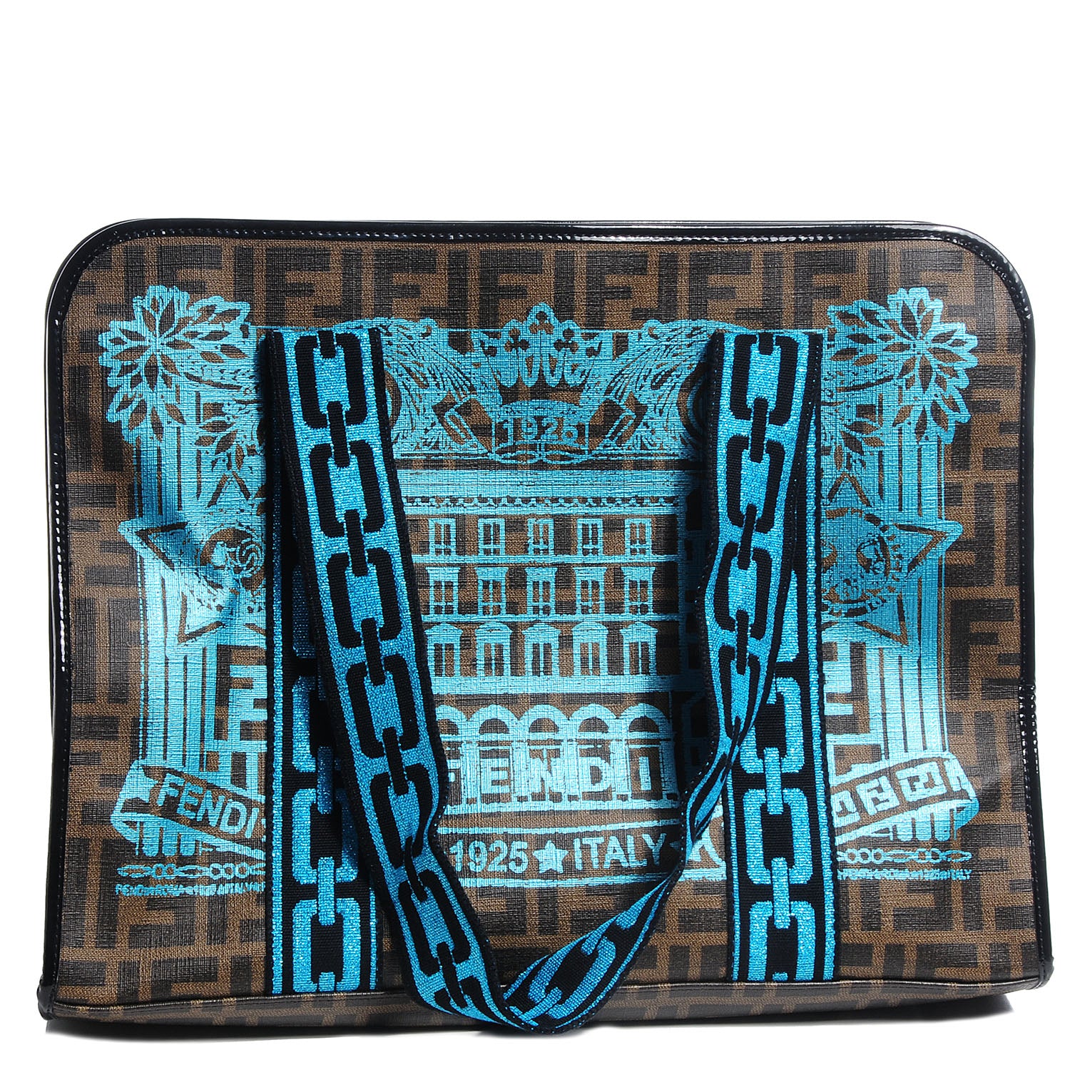 Fendi Zucca Spalmati Palazzo Print Web Tote Tobacco Turchese 1 of 10