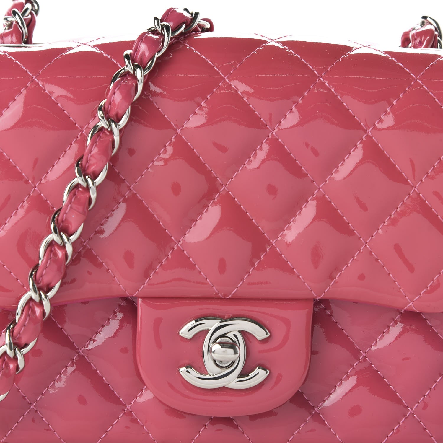 Chanel Patent Quilted Mini Square Flap Pink 19 of 19