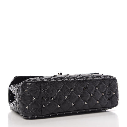Valentino Garavani Craquele Nappa Medium Rockstud Spike Shoulder Bag Black 4 of 9