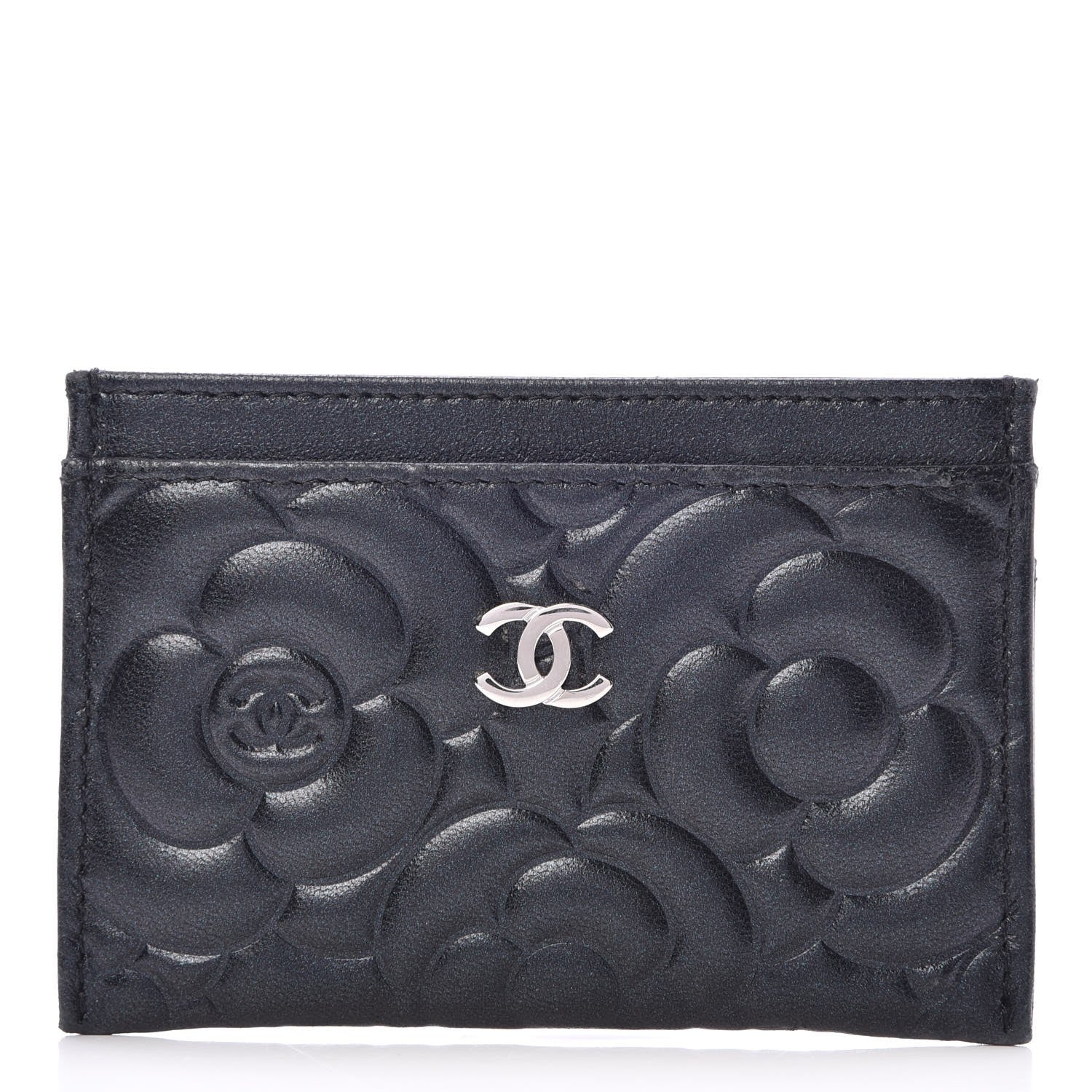 Chanel Lambskin Camellia Embossed Card Holder Black 1 of 9