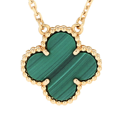 Van Cleef & Arpels 18K Yellow Gold Malachite Vintage Alhambra Pendant Necklace 4 of 6