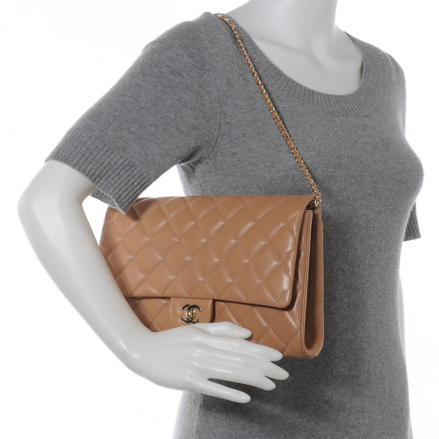 Lambskin Quilted Clutch Flap Beige