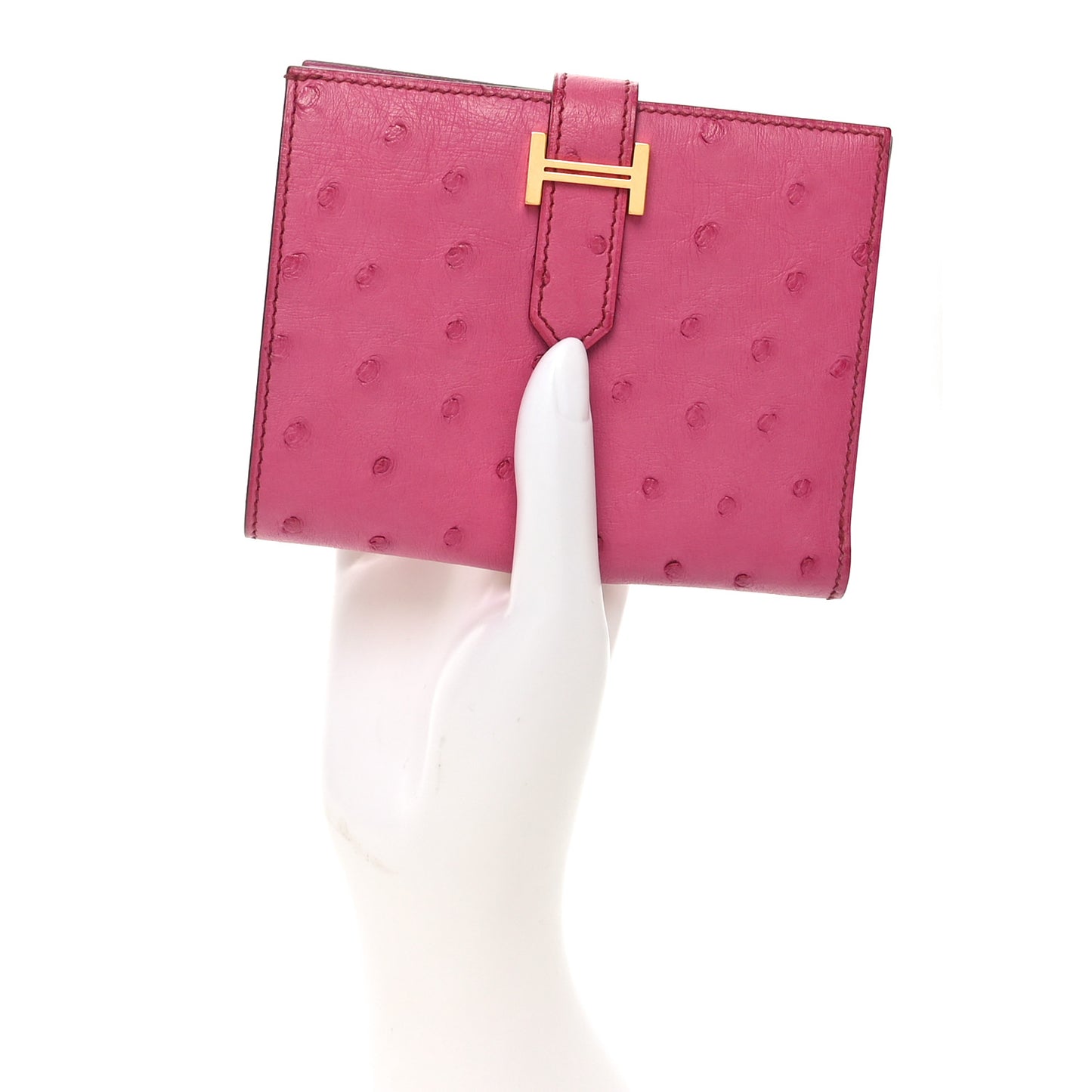 Ostrich Bearn Compact Wallet Fuchsia
