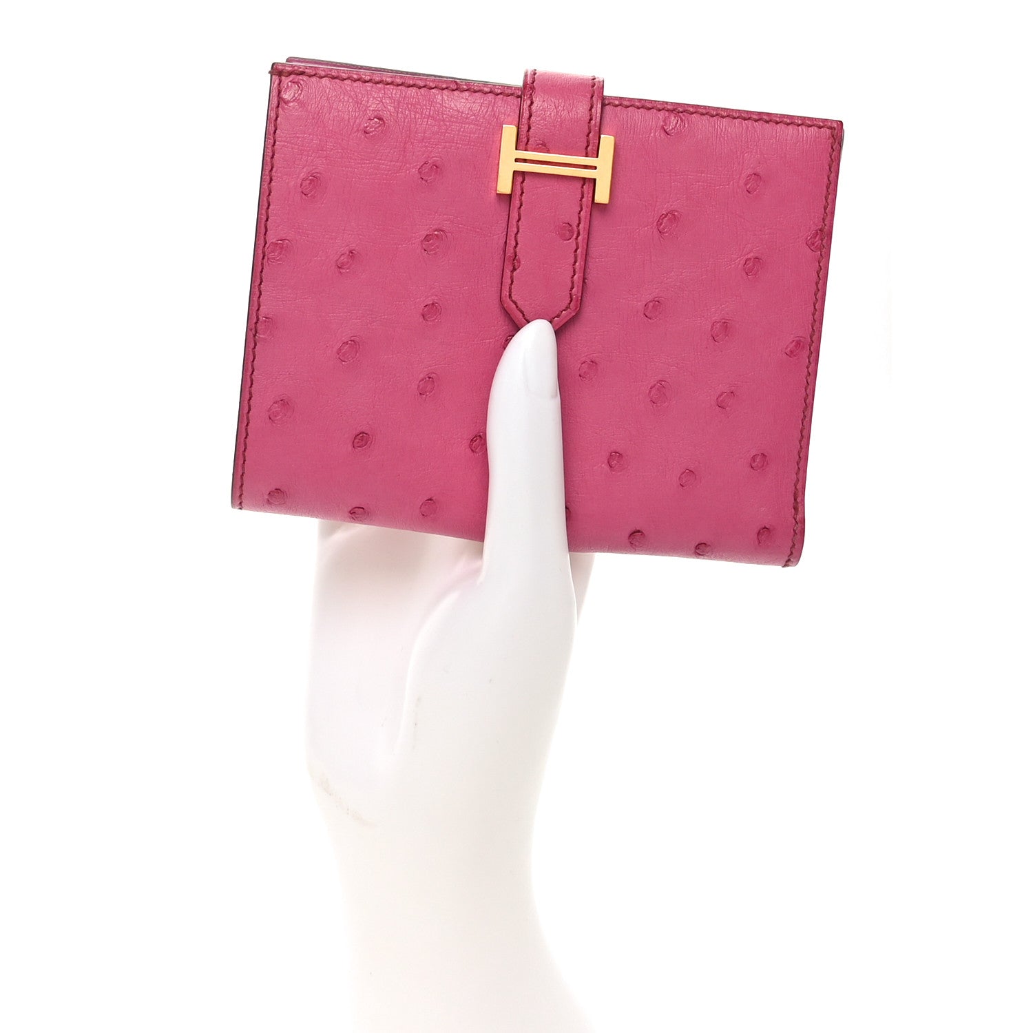 Hermes Ostrich Bearn Compact Wallet Fuchsia 2 of 6