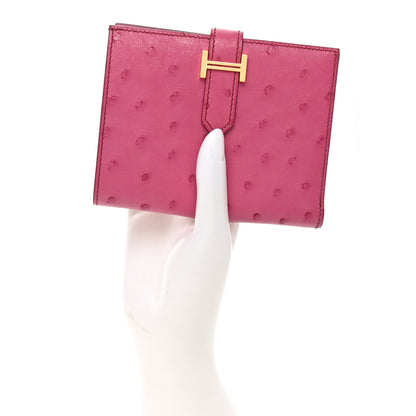 Hermes Ostrich Bearn Compact Wallet Fuchsia 2 of 6