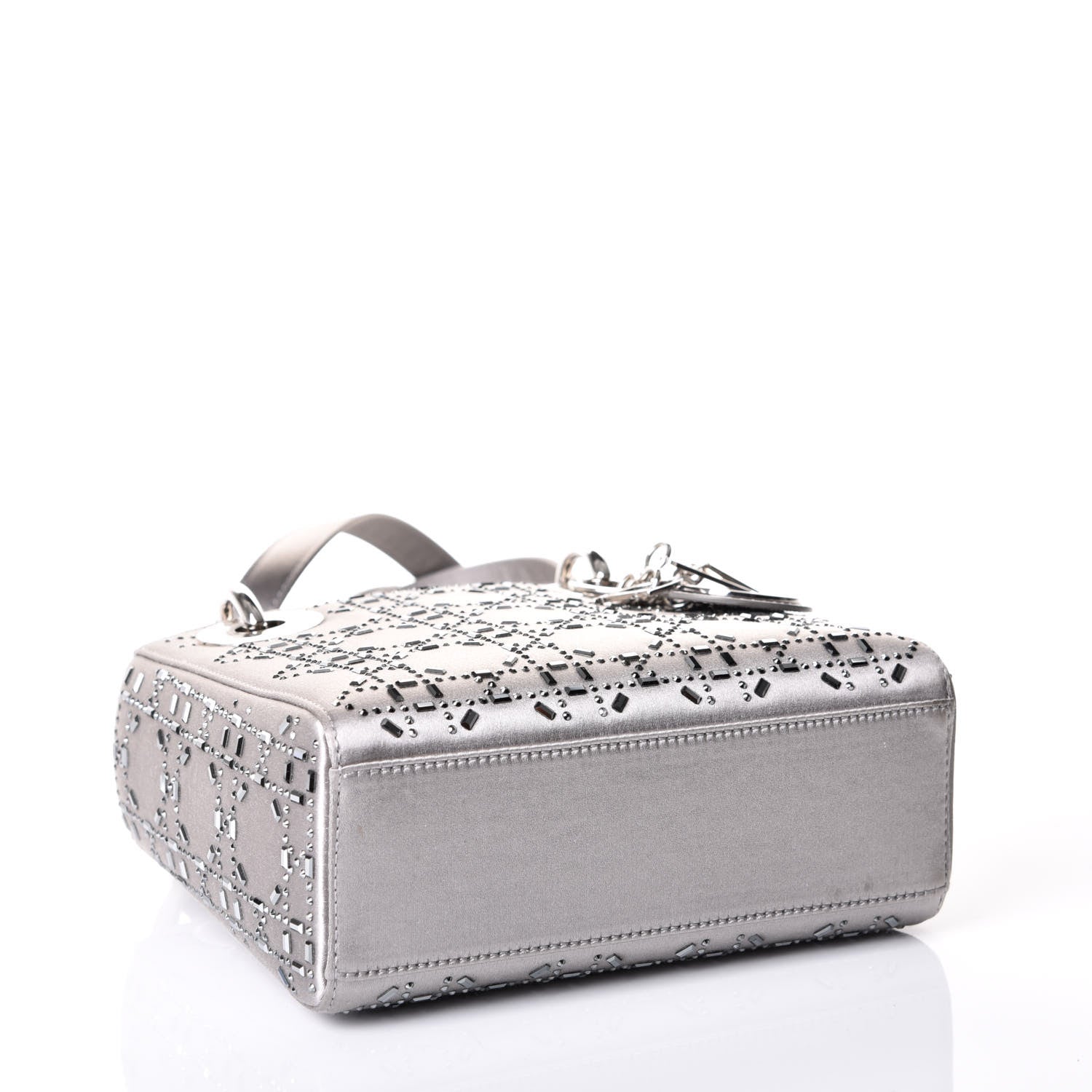 Christian Dior Satin Crystal Cannage Mini Lady Dior Gray 3 of 9