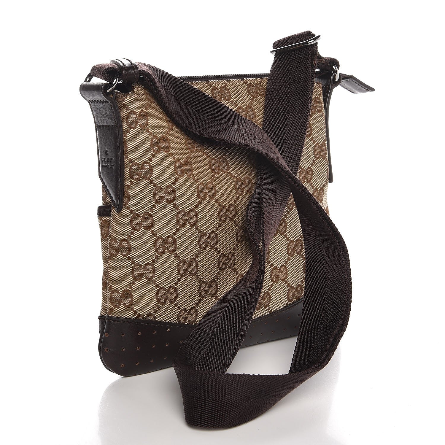 Gucci Monogram Calfskin Perforated Small Flat Messenger Bag Dark Brown 3 of 7