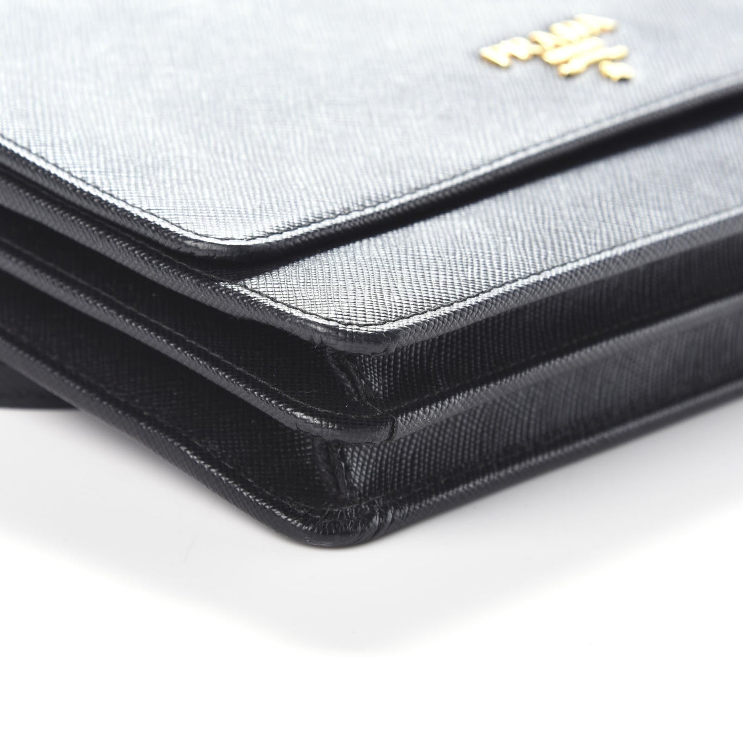 Saffiano Metal Flap Wallet With Strap Black