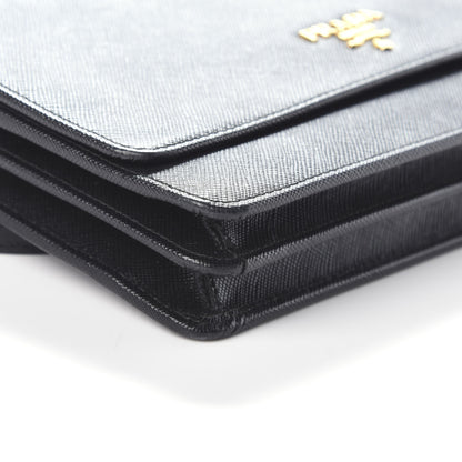 Prada Saffiano Metal Flap Wallet With Strap Black 9 of 9