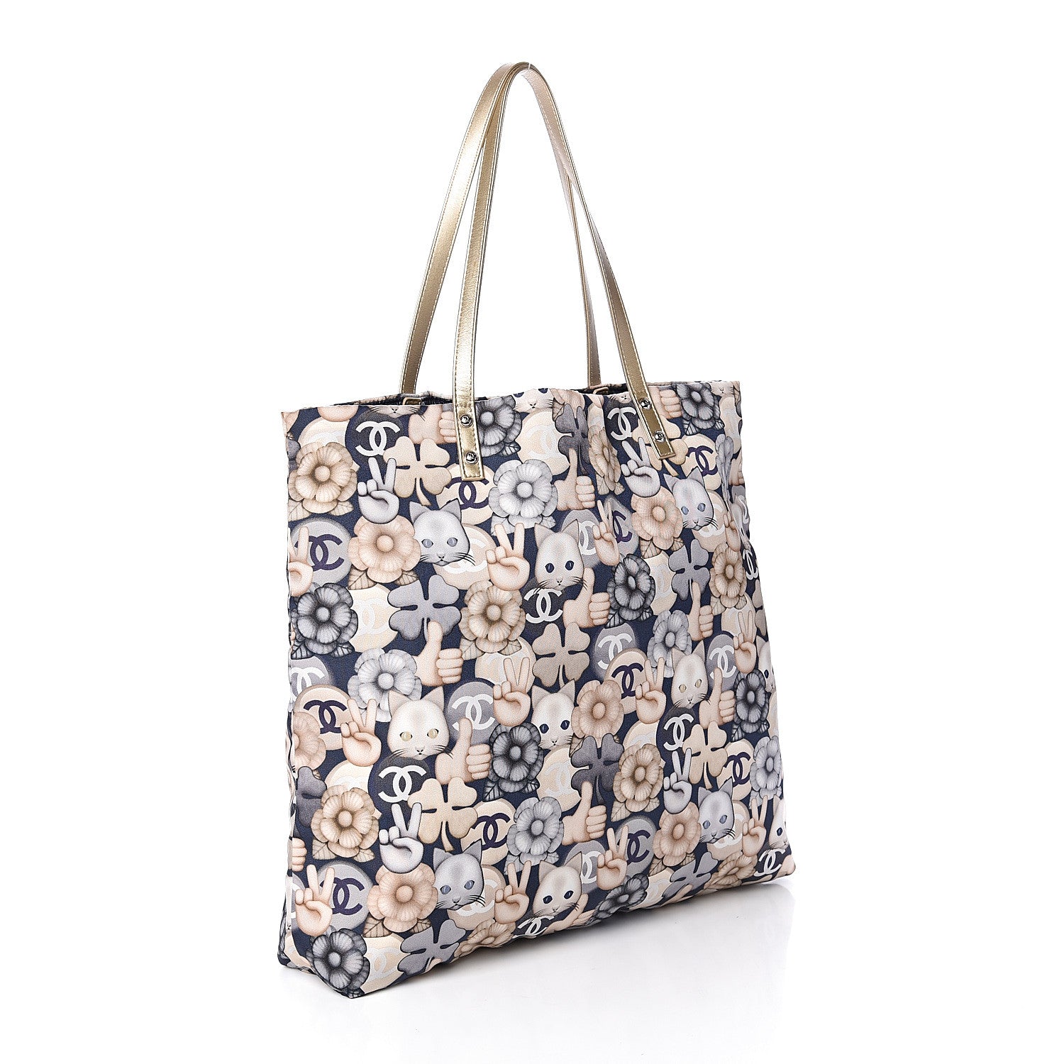 Chanel Nylon Cat Emoticon Tote Navy Gold 2 of 9