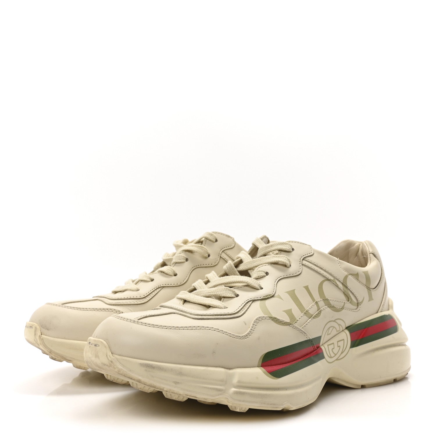 Gucci Calfskin Logo Mens Rhyton Sneakers 9.5 Ivory 4 of 9