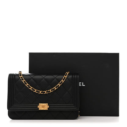 Chanel Lambskin Quilted Boy Wallet On Chain WOC Black 15 of 15