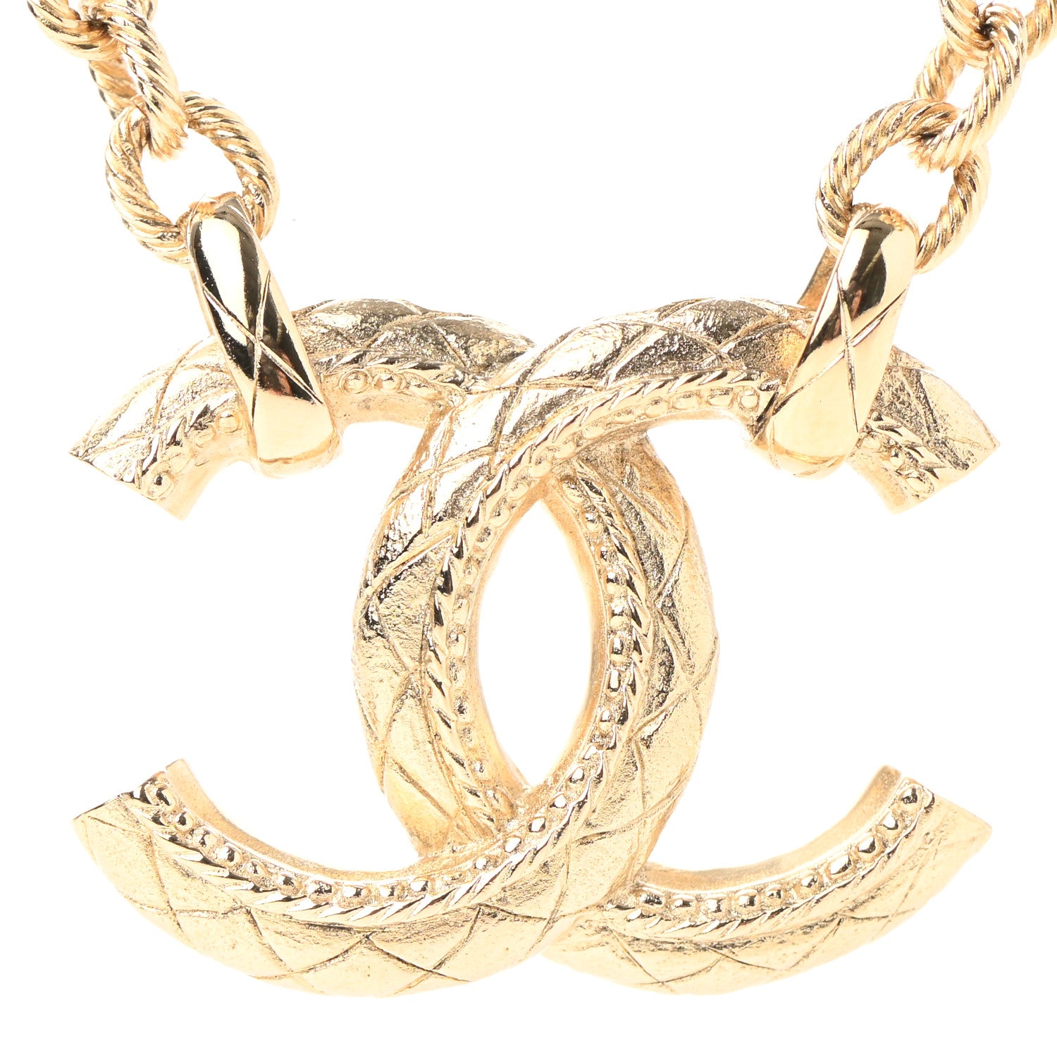 Chanel Metal Quilted CC Necklace Gold 4 of 6