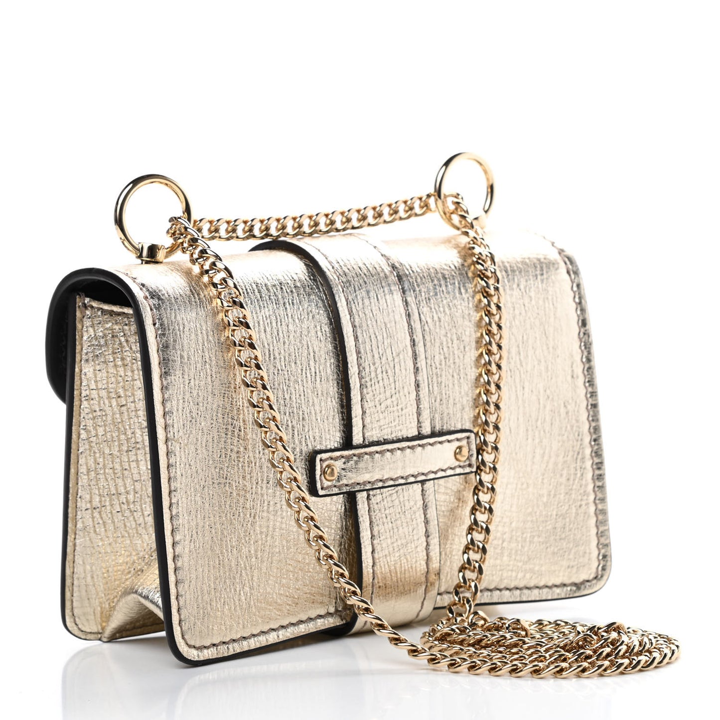 Metallic Textured Calfskin Aby Convertible Chain Shoulder Bag Gold
